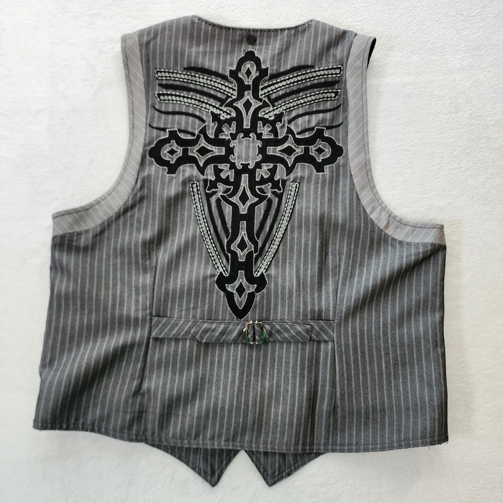 Roar Renown Vest Mens XL Gray Pinstripe Embroidered Cross Rocker Western Rock